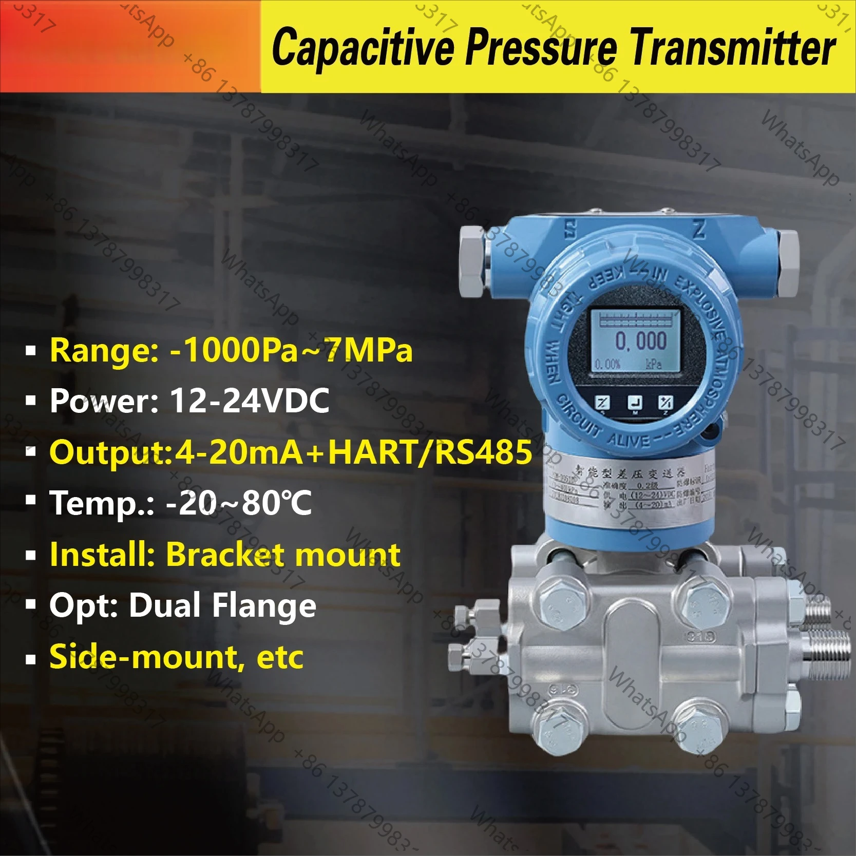 3051DP Differential Pressure Transmitter 4-20mA+HART Explosion Proof Digital Sensor for Industrial Automation