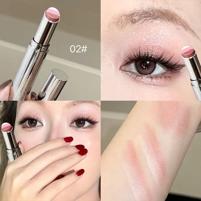 QIBEST Glitzer-Lidschattenstift, langlebiger Lidschattenstift, Kosmetik, Schimmer, Textmarker, erhellt liegende Seidenraupen-Lidschatten