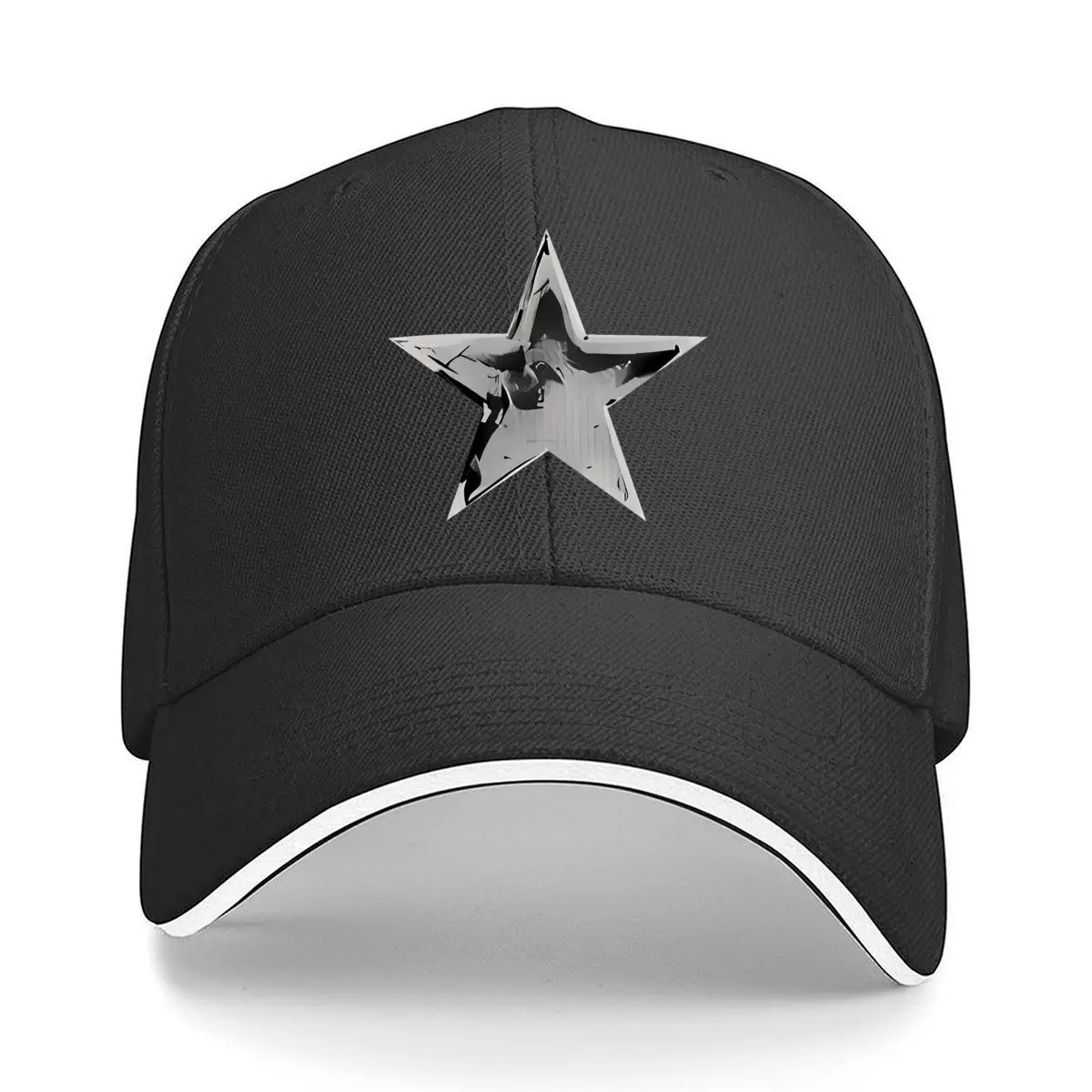 Black White Abstract Five Point Star Graphic Sandwich Baseball Cap Outdoor Workouts Sun Hat
