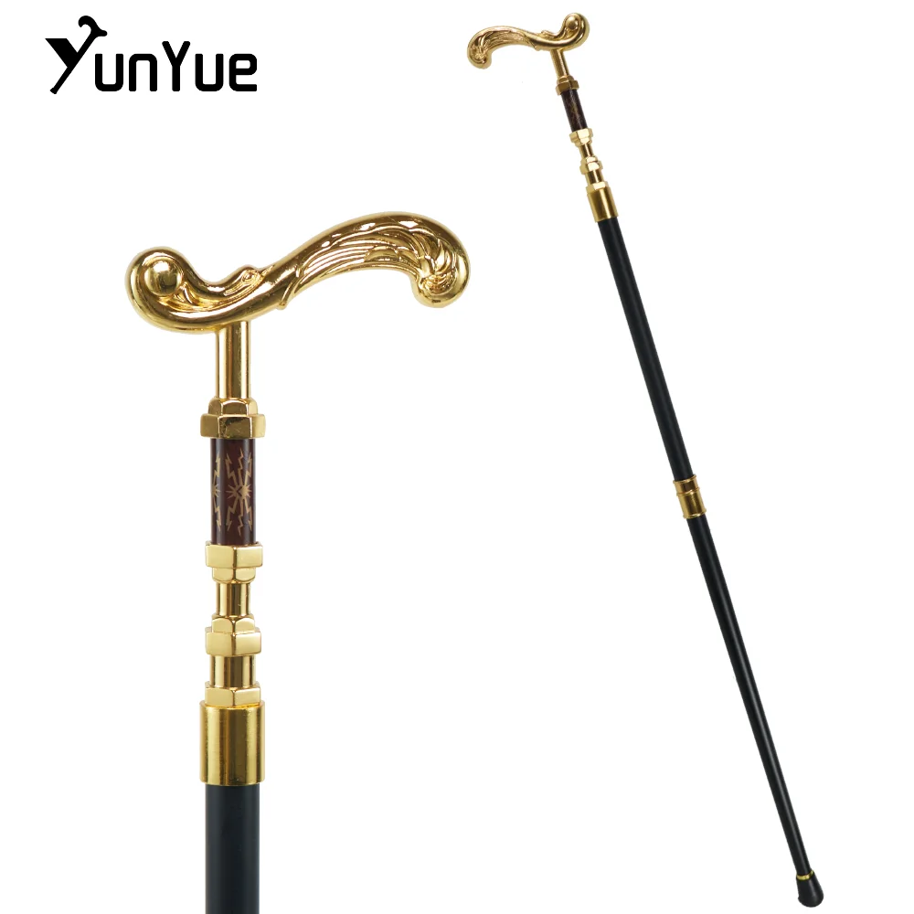 Gold Streamlined Wood Grain Walking Cane Gentleman Vintage Walking Stick Decorative Crutch Cosplay Film Props Cane Trekking Pole