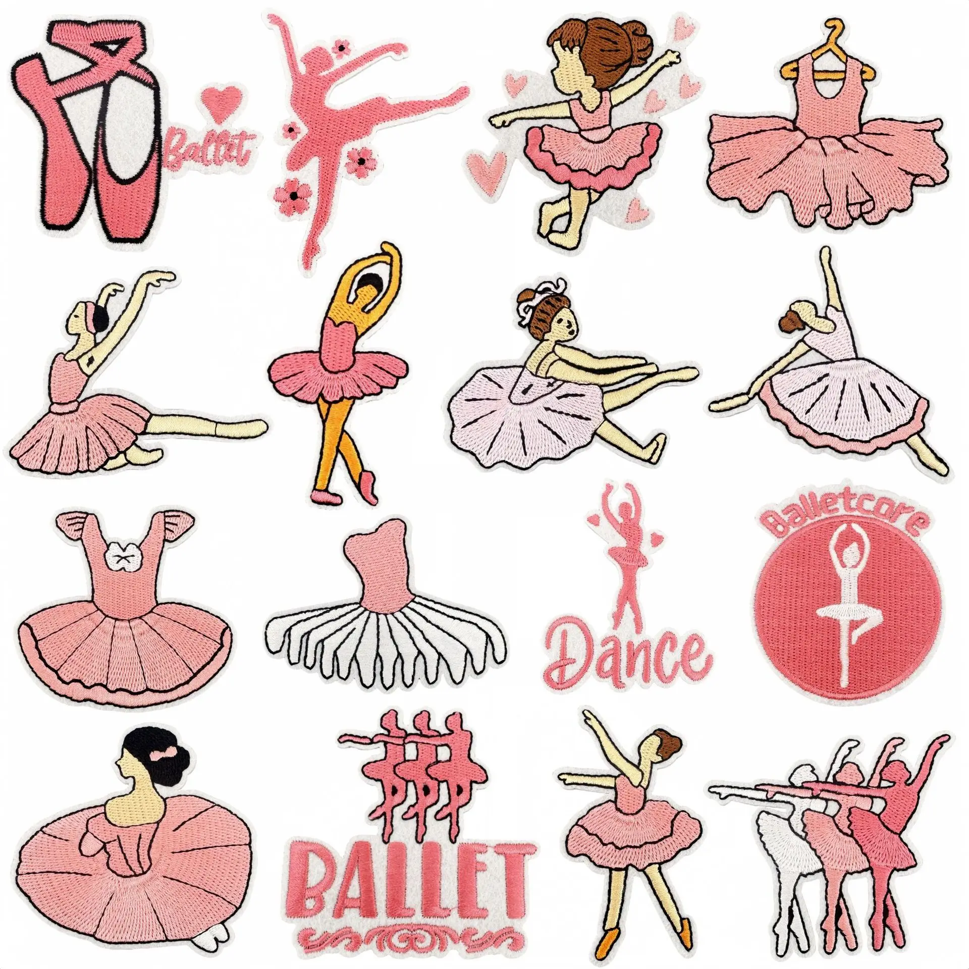 Cartoon Ballet Girl Embroidery Fabric Sticker Pink Series Dance Art Patch Sticker Decoration Computer Embroidery Ironing Style