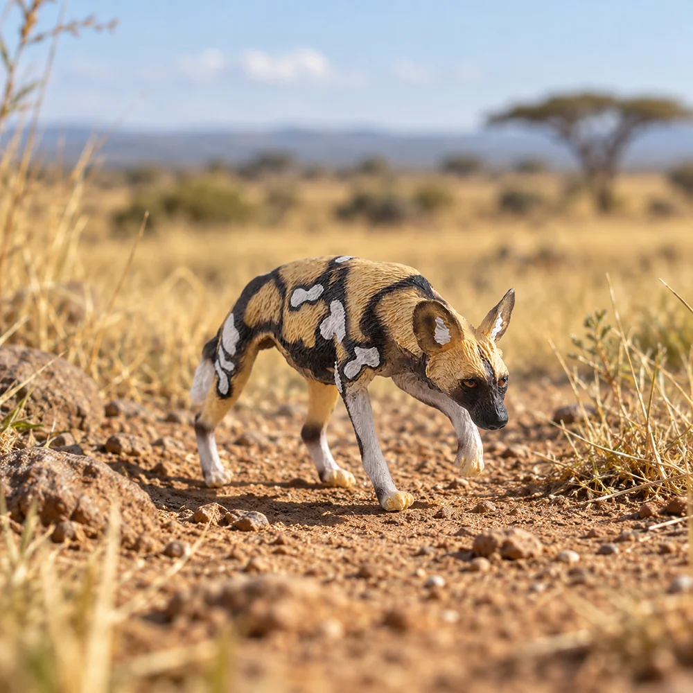 Toymany Simulation African Wild Dog Wildlife Animal Model Toy Mini Figures Dolls Action Figurines Toys Children Gift Cake Decora