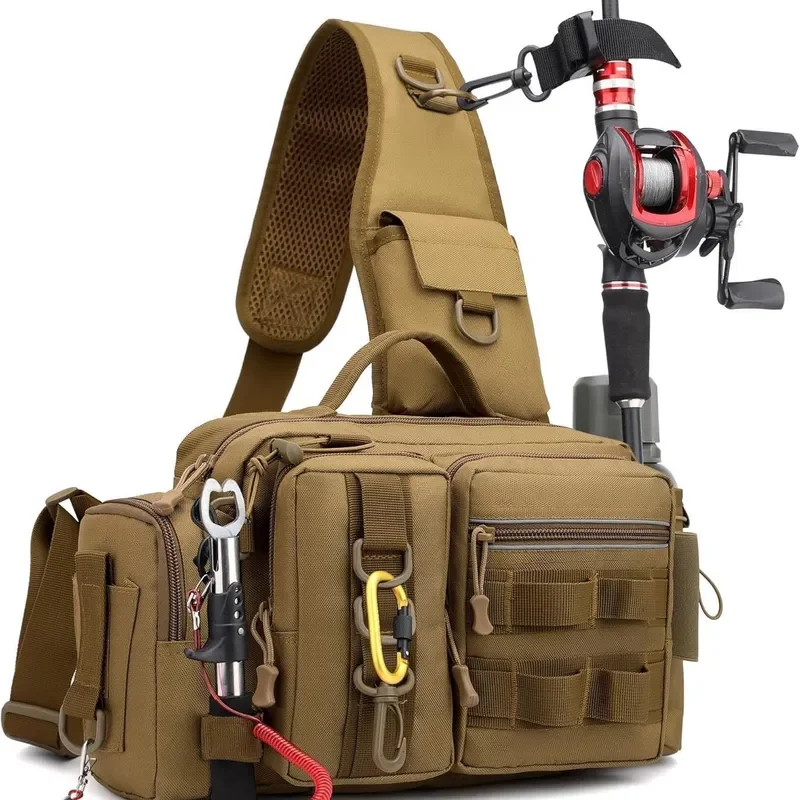 Multifunctional Breast Bag Large Fanny Pack Tactical Crossbody Fishing Bag Rod Holder Outdoor Gear