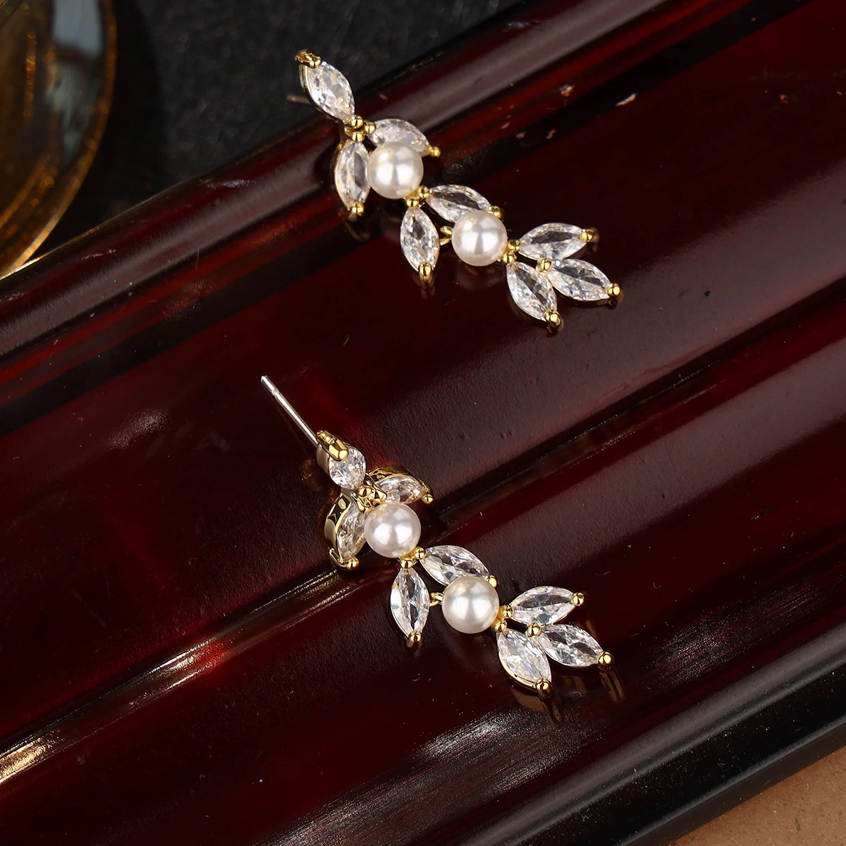 Gold Best Sell Women's Pearl Bridesmaids Cubic Zirconia Wedding  Earrings