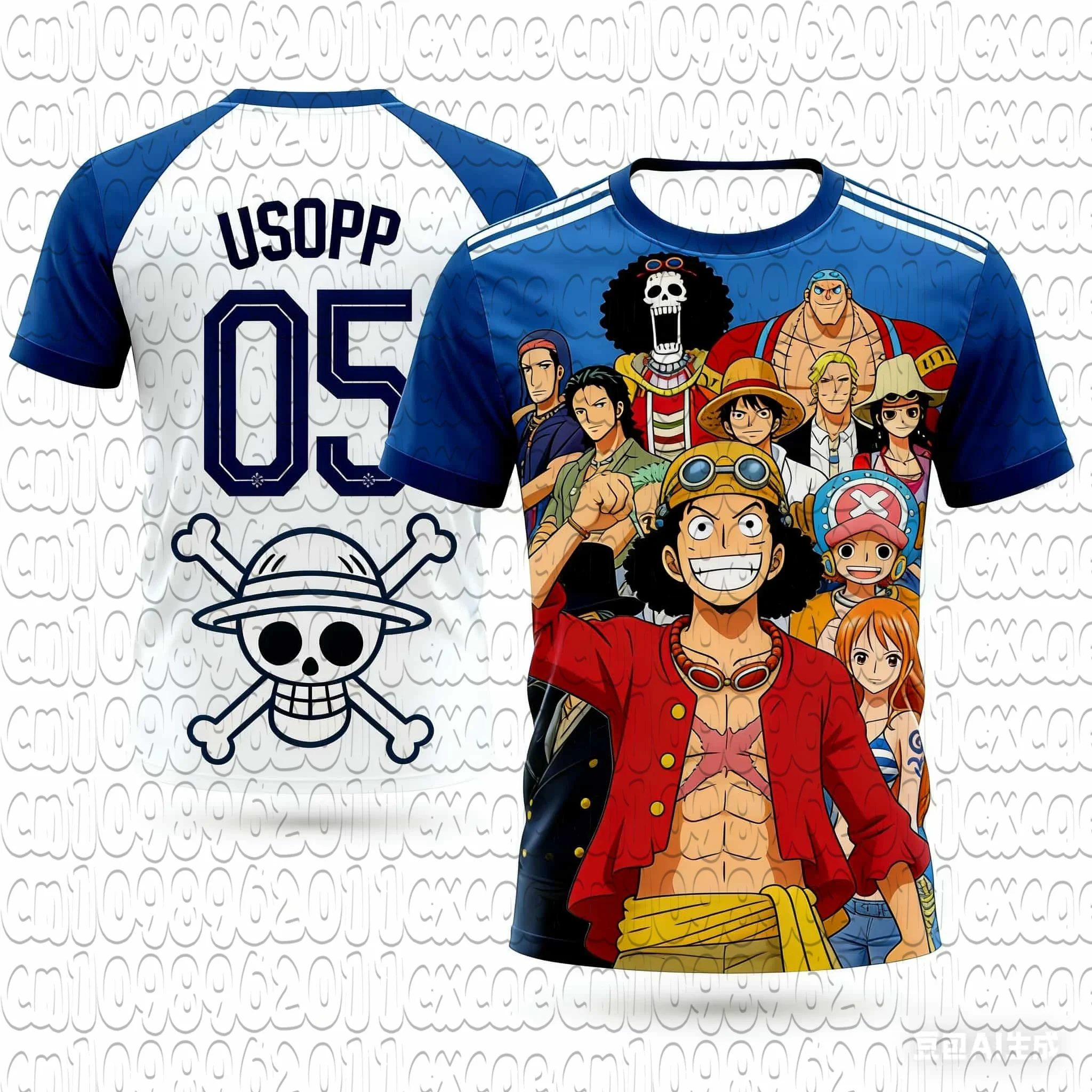 Anime One Piece Straw Hat Crew Graphic Football Tee Quick Dry Sweat Wicking Unisex Raglan Sleeve Sports Soccer Jersey T-shirt