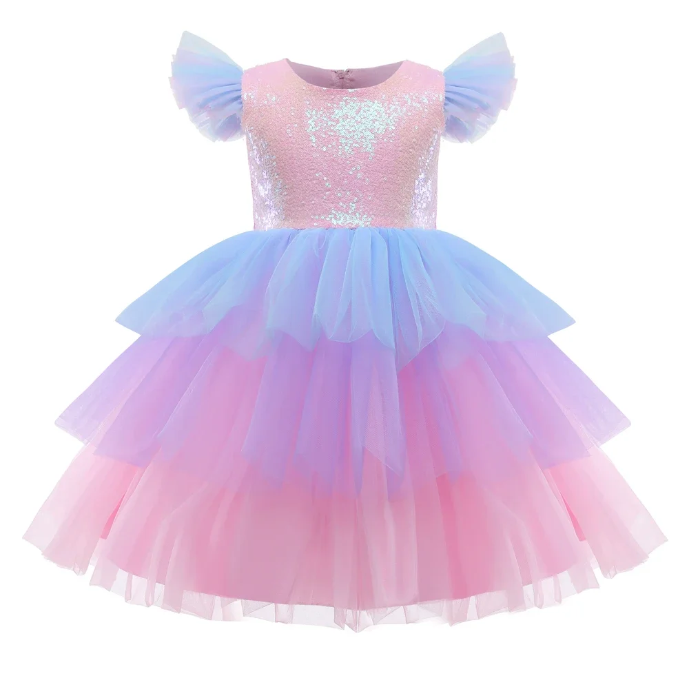 Unicorn Rainbow Dress Baby Girls Clothes for Party 3-10Y Kids Birthday Prom Gowns 2024 Summer Fashion Chilren Girl Unicorn Sets