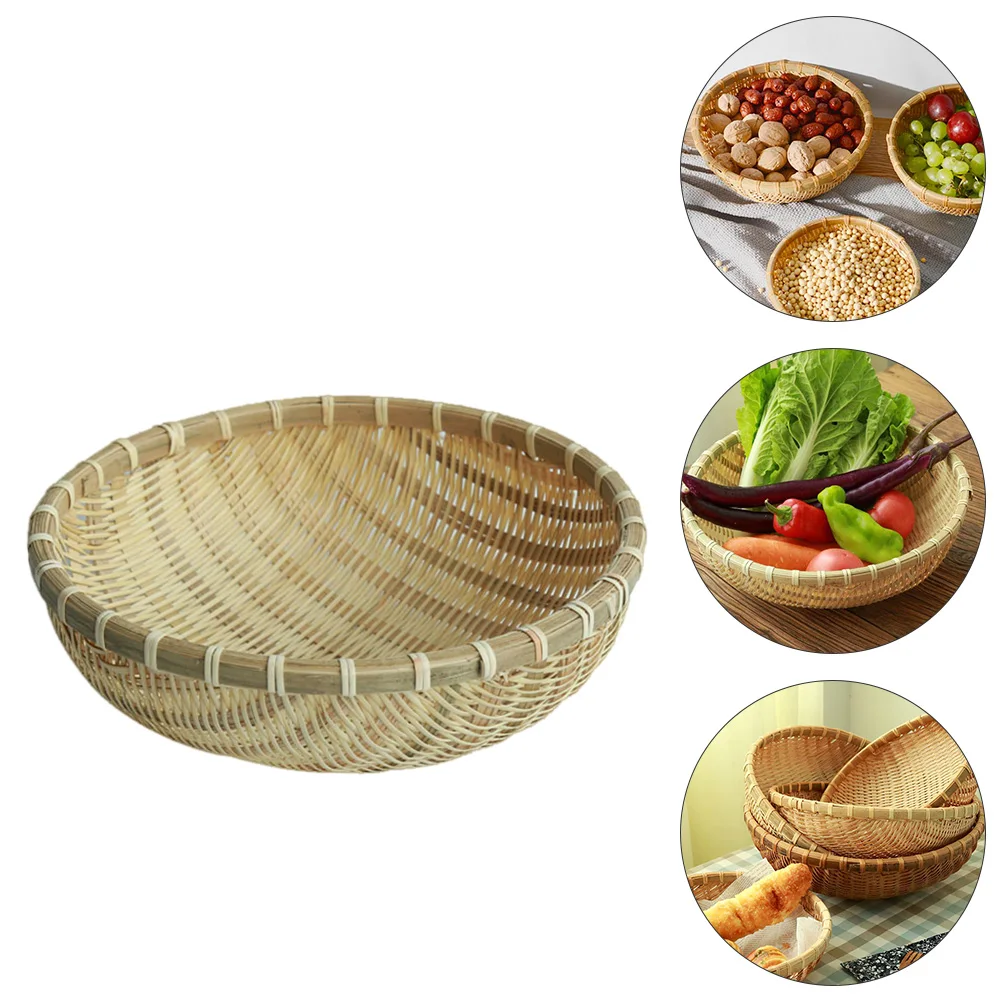

1 pc Bamboo Storage Basket Rectangle Wicker Weaving Kitchen Organizer Snack Fruit Basket Household Large Capacity Space Saving