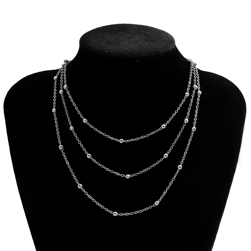 Aihua Mehrschichtige silberfarbene Perlenkette für Damen, einfache dünne Kette, Choker, trendiger Modeschmuck, Halskette – Detail 1