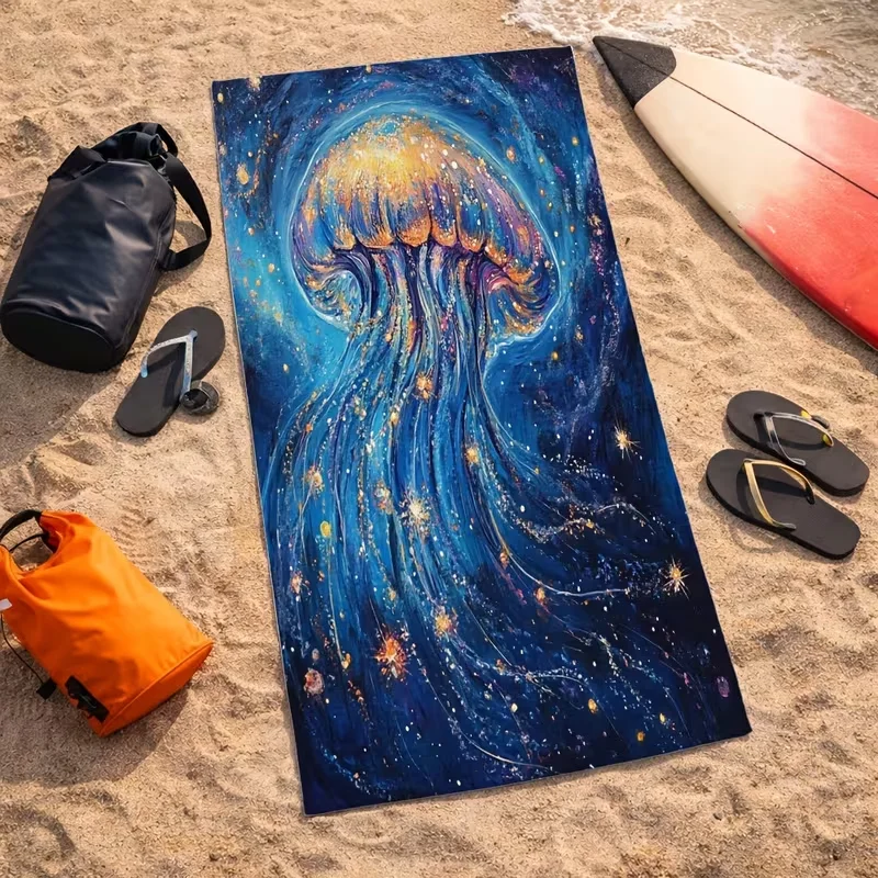 Ornate Whale Ocean Wave Beach Towel Nautical Art Print Quick Dry Sandproof Absorbent Towel for Beach Summer Vacation