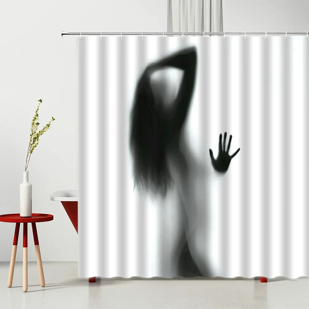 Sexy Women Bath Shadow Shower Curtain Set with Hooks Sexy Girl Portrait Bathroom Curtains for Home Decor Hanging Cloth Fabric