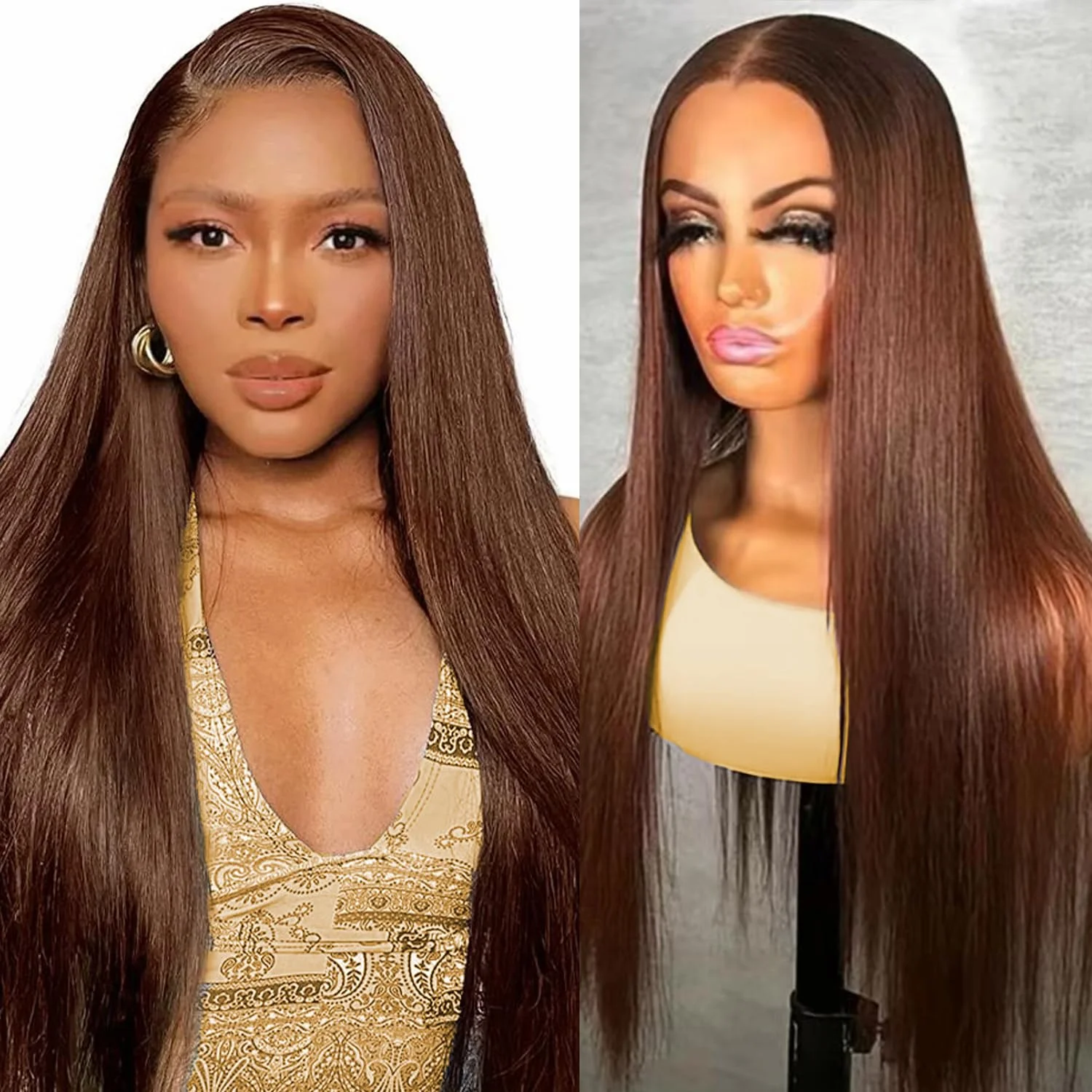 

13x6 Full HD Lace Frontal Wig Straight 13x4 Lace Front Remy Human Hair Wigs Dark Chocolate Brown Wig PrePlucked Natural Hairline