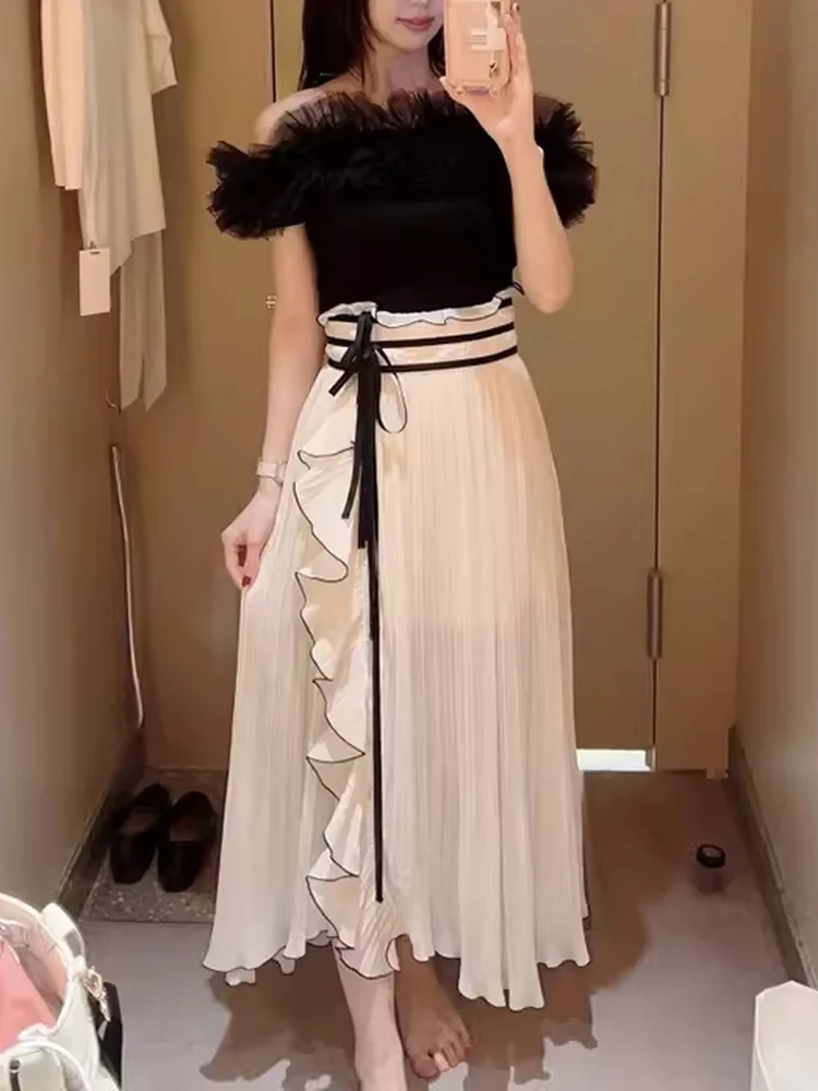 

High Waist Half Skirt with Bow Knot Tie And Lace Design New Season Japanese Style Spring Summer New Arrival Women's Skirt