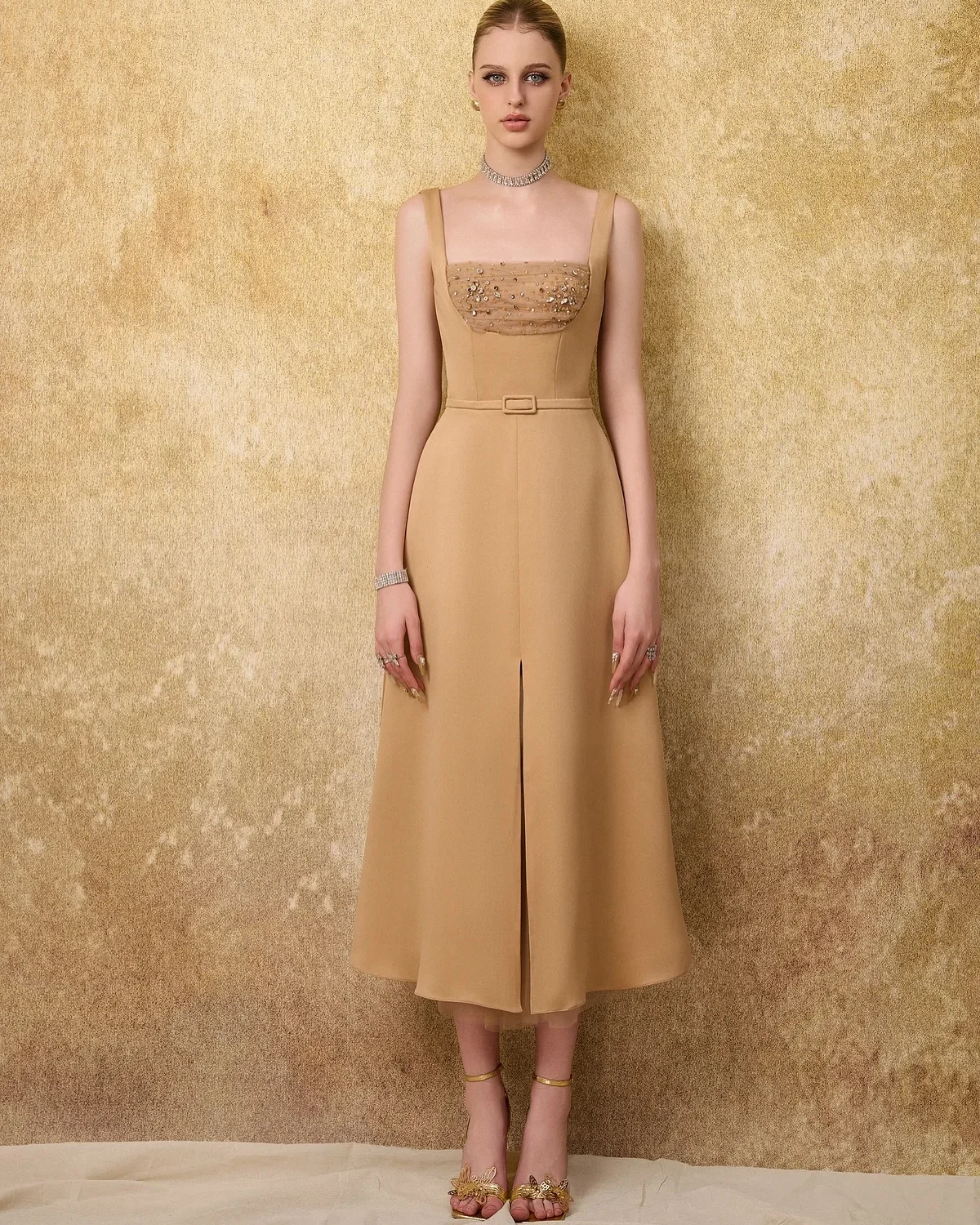 

Customized Classic Jersey A-Line Spaghetti Straps Crystal Sashes Evening Dress High Quality Sleeveless فساتين سهرة