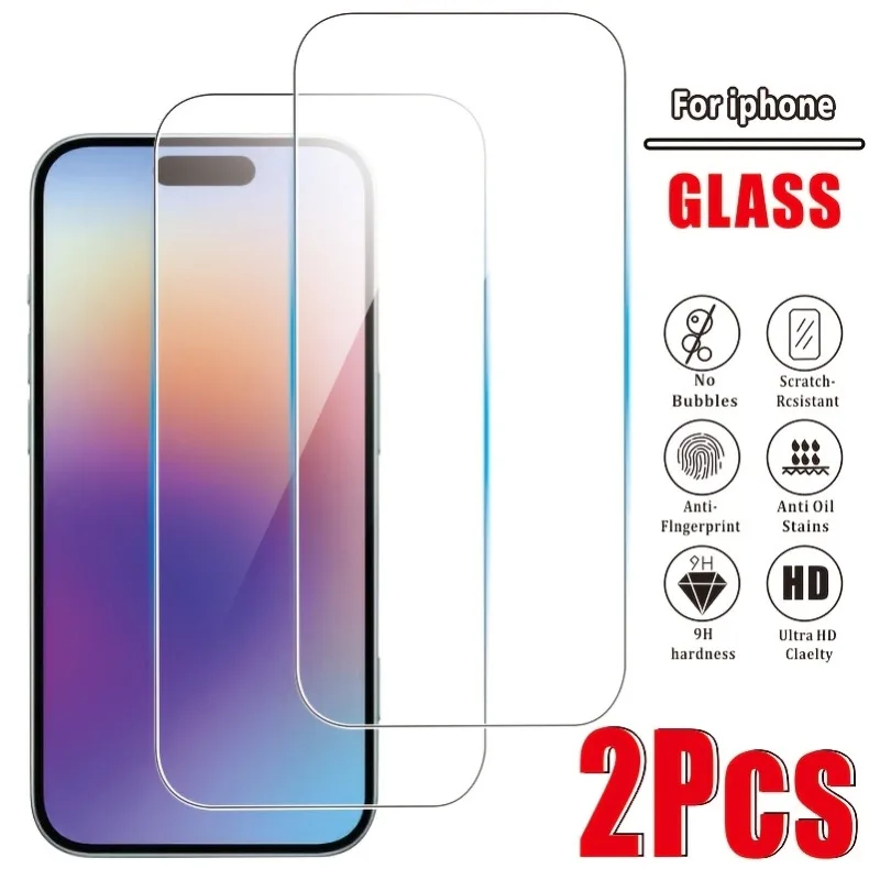 

2Pcs Full Cover Tempered Glass For IPhone 17 16 Pro Max 14 13 12 11 Pro Mini Screen Protector For IPhone 15 Pro XR XS Max Glass