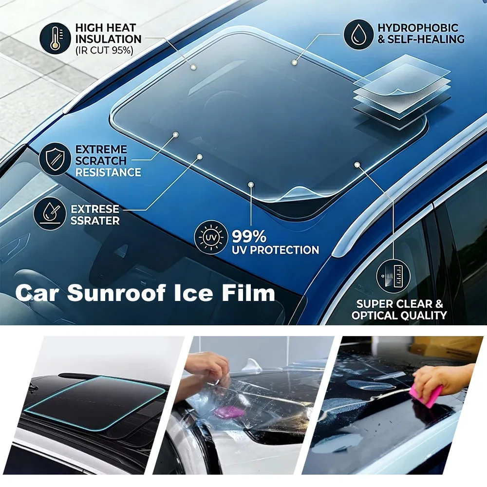 

7.5mil TPH Car Sunroof Ice Armor Film Heat Insulation Anti-UV Sun Shade Panoramic Roof Window Tint Sticker Summer Cooling Film