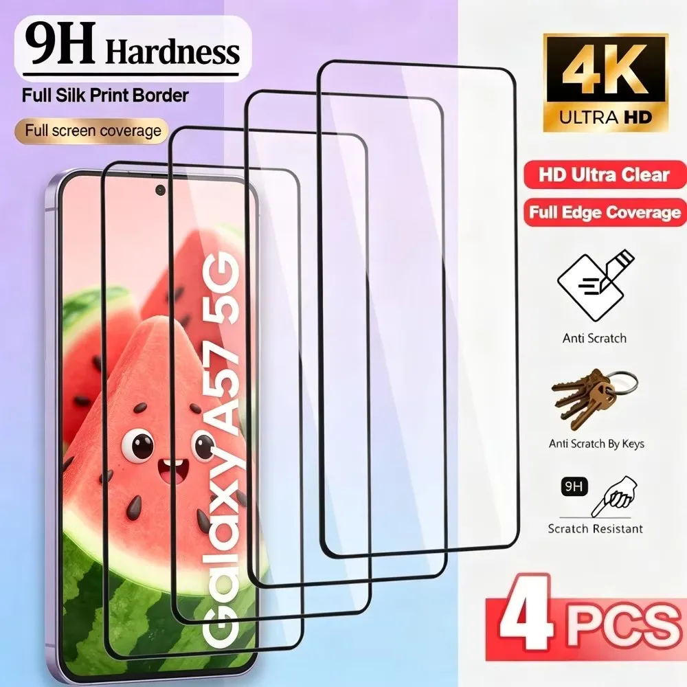 4 Stück Vollständiger Displayschutz für Samsung Galaxy A07/A15/A16/A17/A25/A26/A35/A36/A55/A56/A57/A37 9H Härtegrad Gehärtetes Glas
