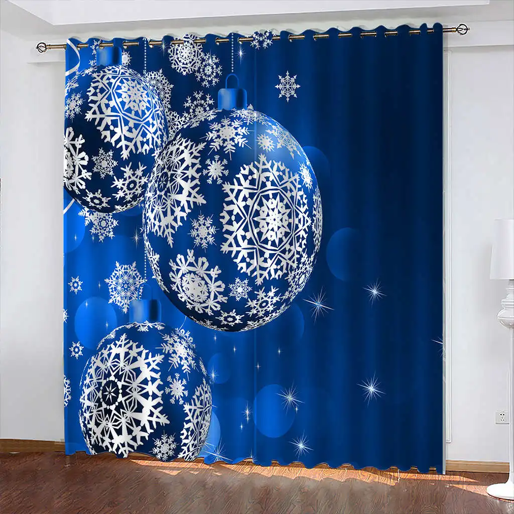 

Christmas Print Curtains Woven Blackout Curtains Biparting Open Curtains Living Room Cortina De Sombra Holiday Home Decoration