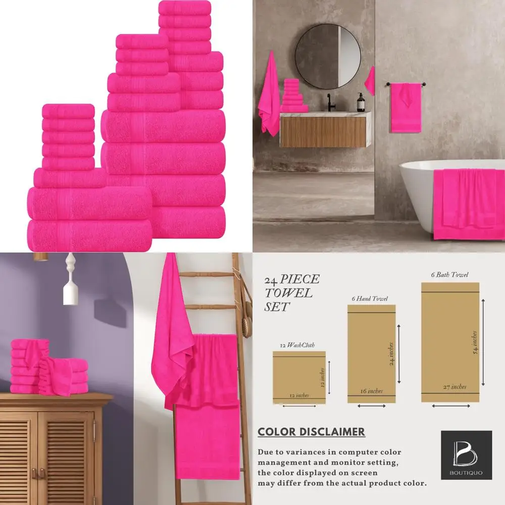 

24-Pack Cotton Towel Set: 6 Bath Towels 27x54, 6 Hand Towels 16x24, 12 Washcloths 12x12 - Ideal for Everyday Use