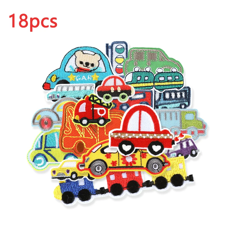 18pcs Lot Iron Train Patches For Clothing Kids Boys Car Vehicles Embroidered Sew On Jacket With Thermal Cute Bulk Diy Naszywka