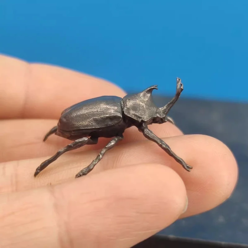 Brass Antique-Finish Unicorn Trident Stag Beetle Model for Rockery Fish Tank Landscaping Desktop Decor