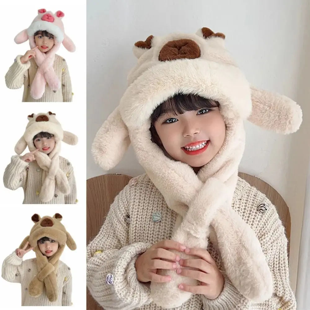 

Креативная шапка для защиты ушей, подвижные уши, забавный милый шарф с капюшоном в виде капибары, милая интегрированная зимняя теплая шапка капибары