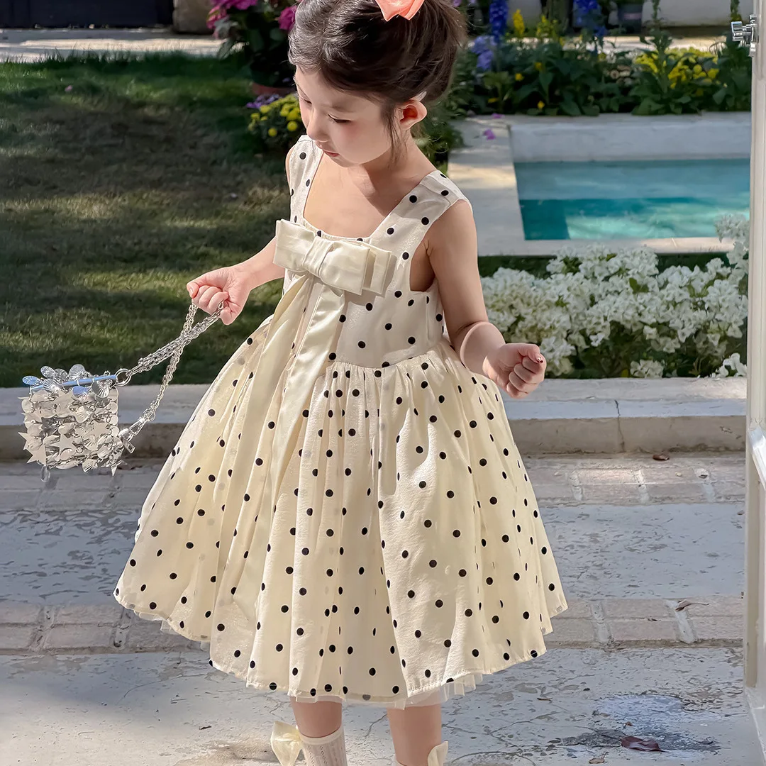 Girls' Dress 2026 New Stylish Baby Polka Dot Vest Dress for Children Sleeveless Fashion and Cool Kids Skirt