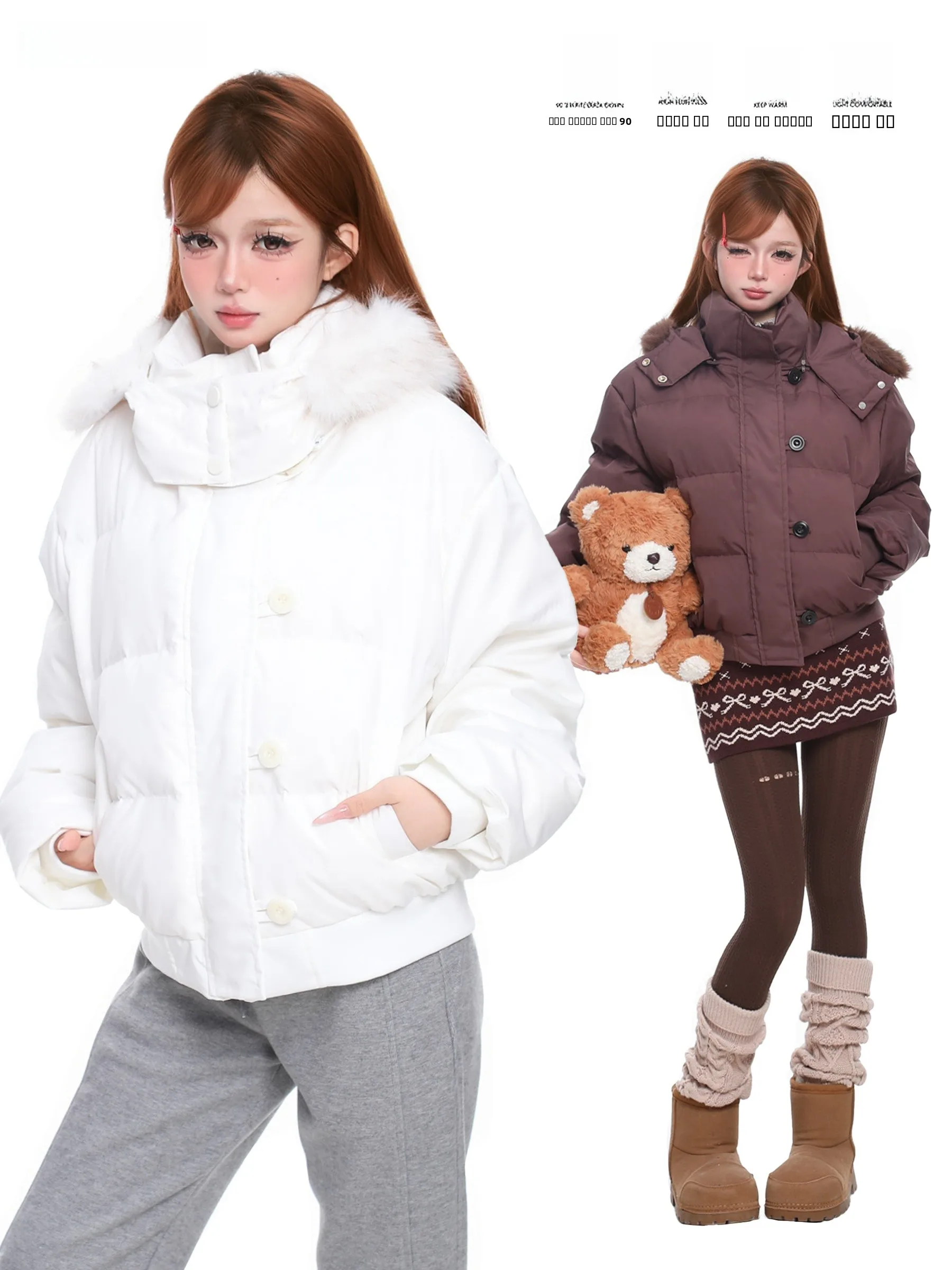 

Basterds Women's ort Puffer Jaet 90% White Du down Hooded Thiened Winter Coat Warm Sli Korean Sle Commute Faion