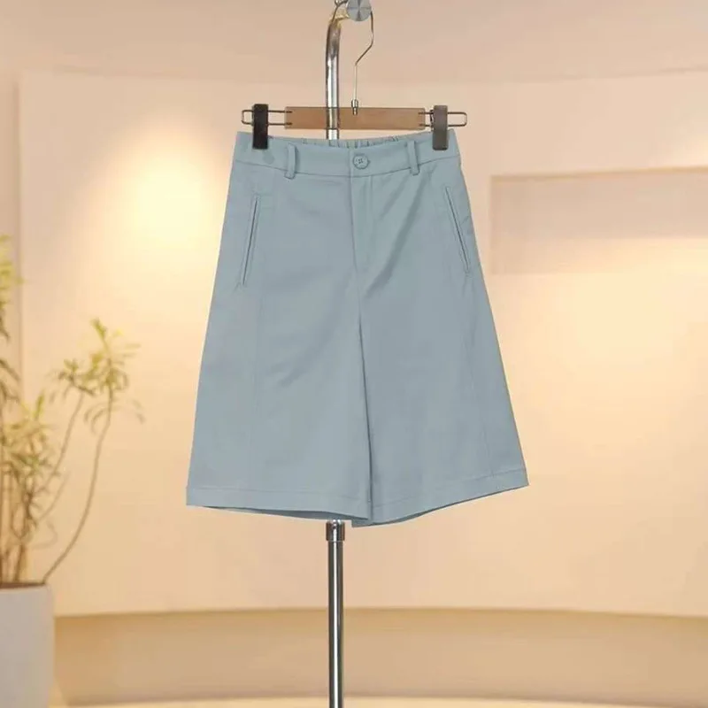 شورت بدلة أصفر للنساء، نمط رفيع، سروال كاجوال صيفي على شكل حرف A، سروال تنحيف متوسط الطول