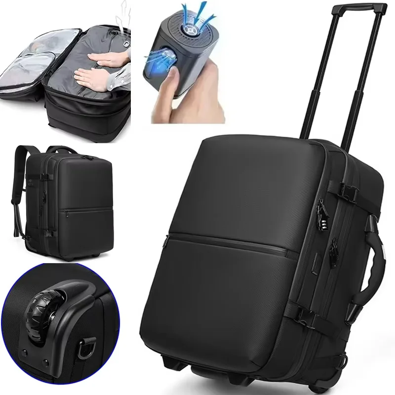 Airback Vacuum Compression Backpack with Wheels Expandable Waterproof Carry On Travel Backpacks Laptop Bag Flight Approved Bags