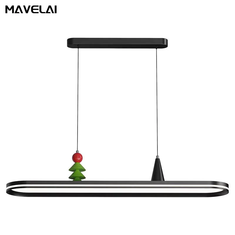 Simple Led Oval Restaurant Pendant Light Walnut Wood Grain Long Chandeliers Dining Table Bar Modern Home Interior Lighting Lamps