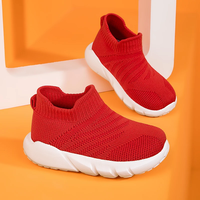 

Red Socks Shoes For Children Girl Sneakers Breathable Knit Sports Shoes Boys Lightweight Running Shoes Girls chaussure enfant