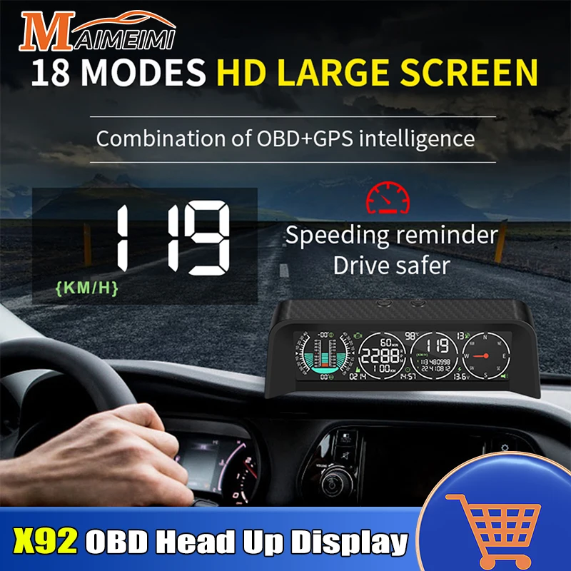 X92 OBD For HUD Car Head Up Display Smart GPS Off-road Intelligent Level Altitude Meter Speedometer Tachometer Voltage Compass