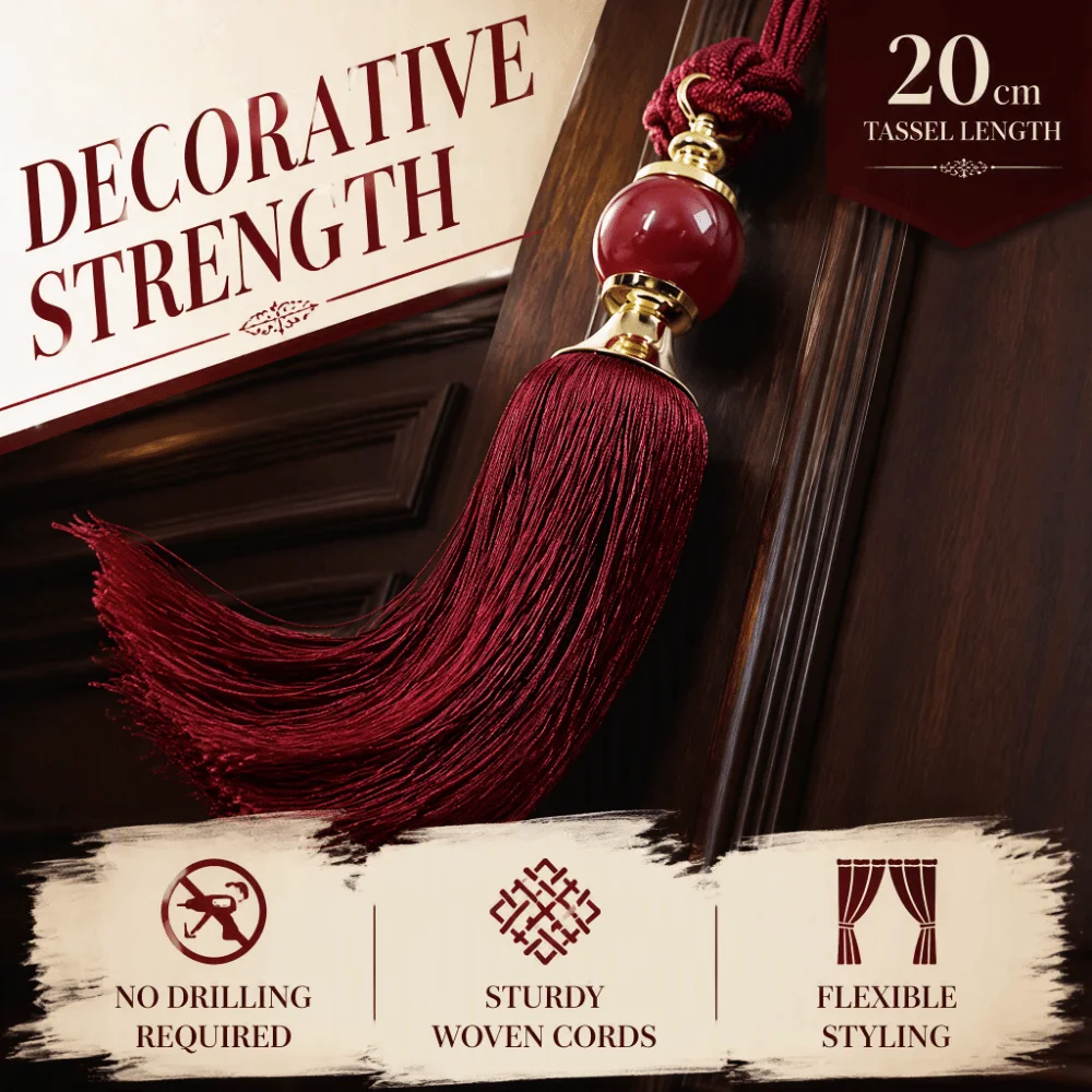 2Pcs Set Tassel Fringe Curtain Tieback Jade Pendant Single Hanging Ball Curtain Holdback Holder Handcrafted Braided