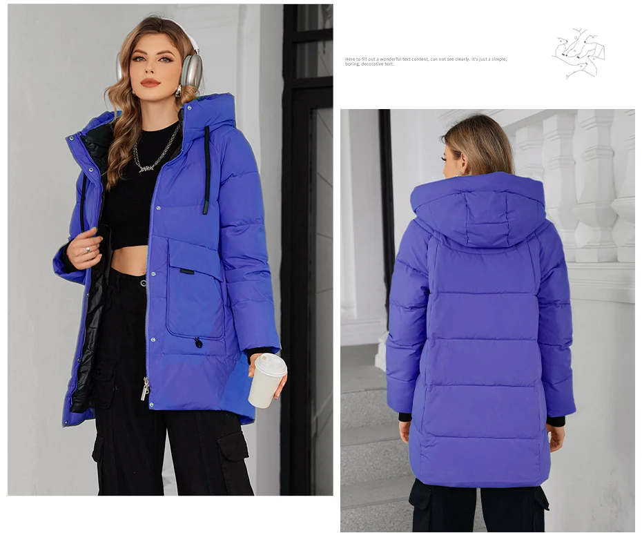 ICEbear Women's Winter Padded Jacket 2024 Hooded Zipper Warm Stylish Coat GWD3781I