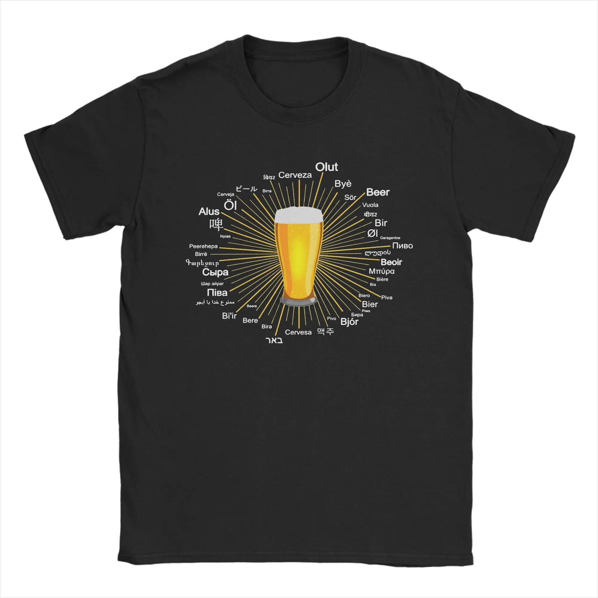 Men Beer in 45 Different Languages T Shirt  Pure Cotton Clothes Funny Short Sleeve Round Neck Tee Shirt Original T-Shirt