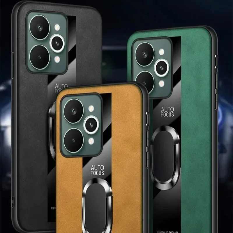 حافظة لهاتف Realme 15 Pro من جلد الغنم الزجاجي الصلب مع حلقة مغناطيسية واقية غطاء خلفي لهاتف Realme 15 Pro Shell