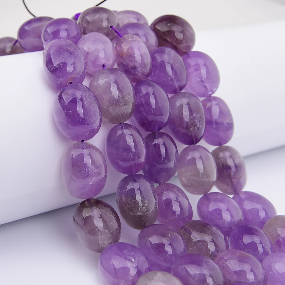 APDGG 23x30mm Large Size Natural Purple Amethyst Quartz Crystal Smooth Nugget Loose Pendant Beads 8'' Strand Jewelry Making DIY