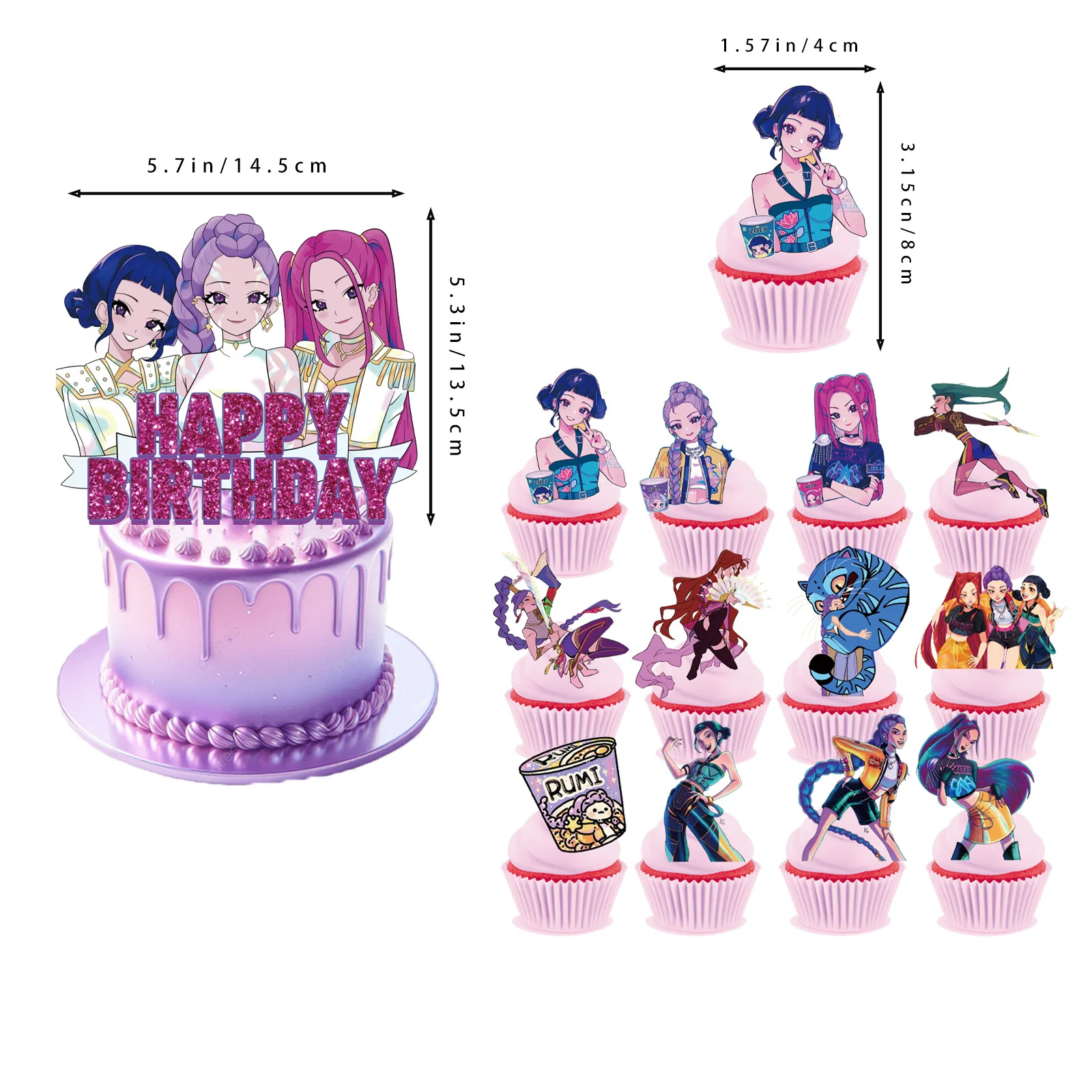 케이팝 데몬 헌터즈 손그림 테마 생일 파티 장식 케이크 토퍼 풍선 배너 배경 소녀 베이비 샤워 용품