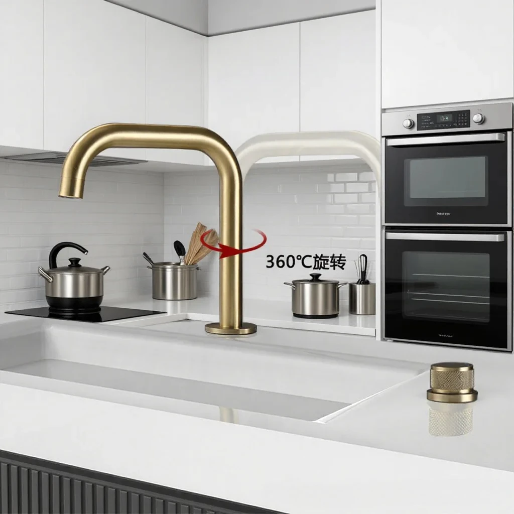 

Nordic Split Basin Faucet Double Hole Bathroom Sink Mixer Tap Hot Cold Water for Home