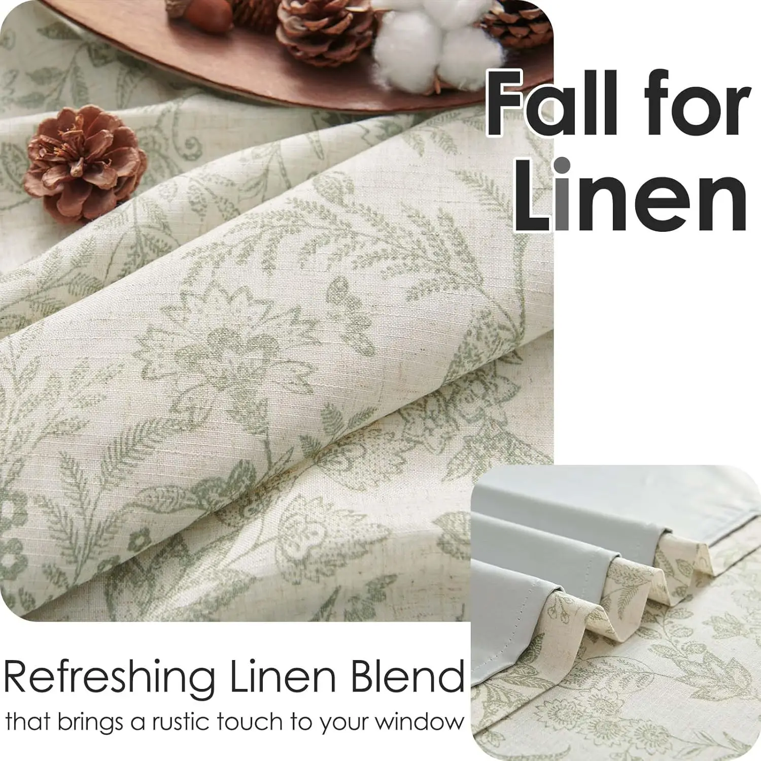 Light Green Botanical Print Curtains Delicate Floral Vine Design for Kitchen Living Room Home Decor