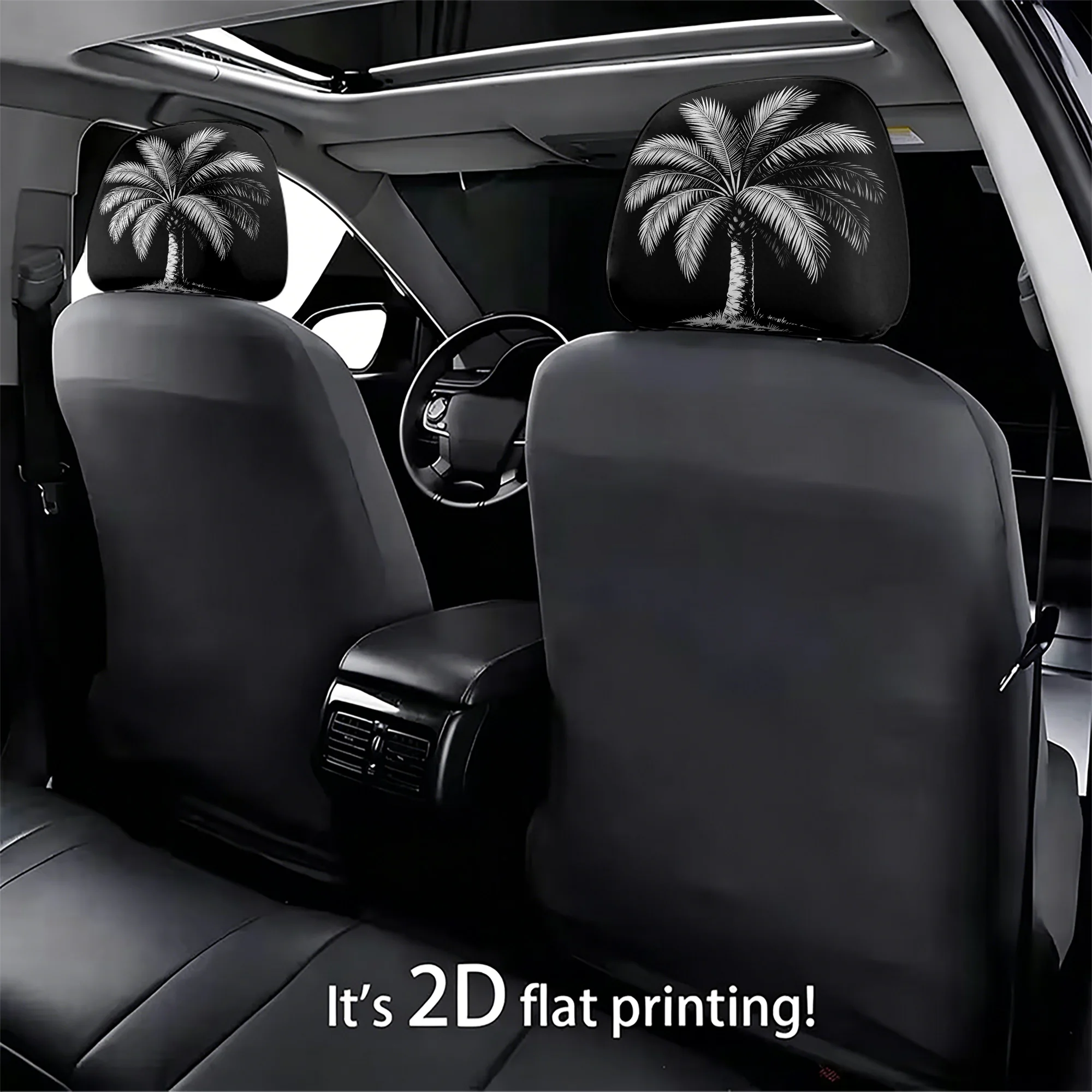 2pcs car headrest covers with a palm tree design, bringing a tropical vibe to your car’s interior. Does not include filling. Eas