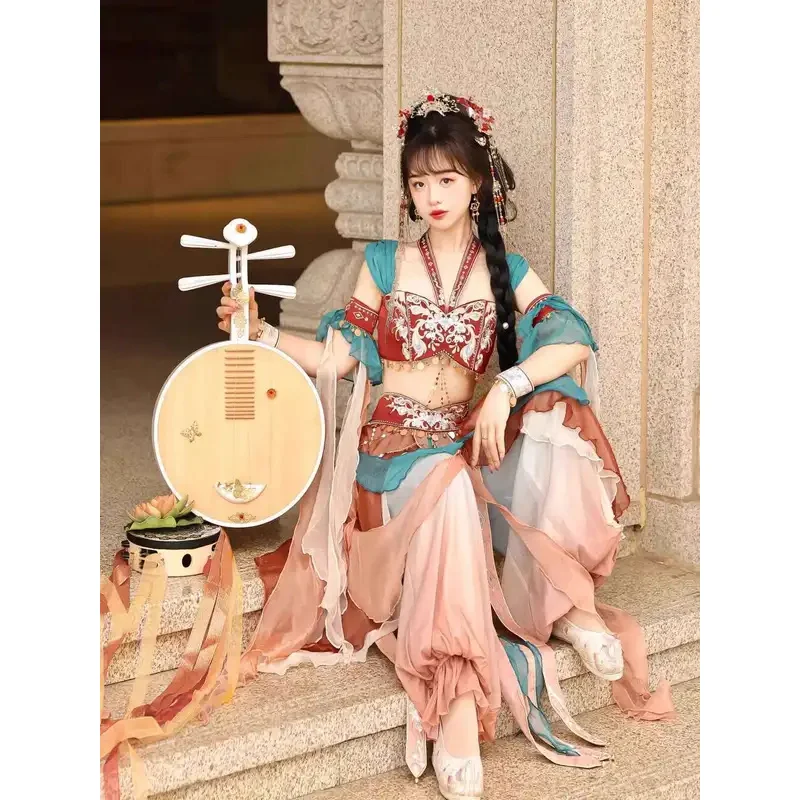 Han Elements Dunhuang The Western Regions Improve Embroidery Flower Chest Hand Sleeves Lantern Pants Cos Cosplay