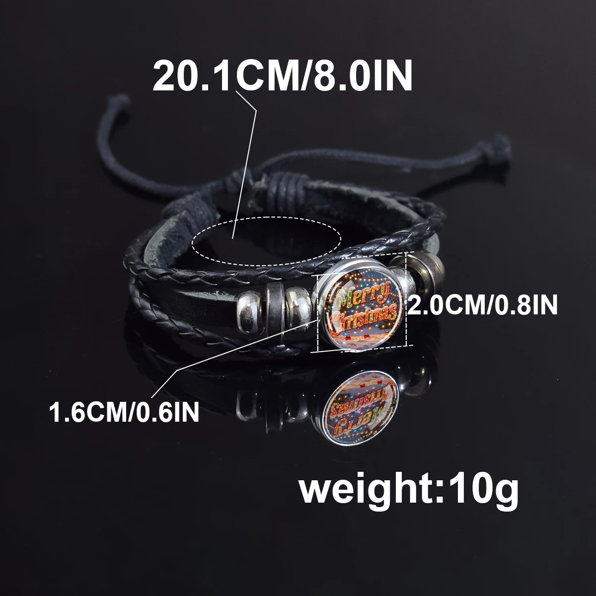 Merry Christmas Dome Glass Handmade Adjustable Leather Bracelet Christmas Gift Holiday Gift Charm Jewelry Bracelet for Woman Men