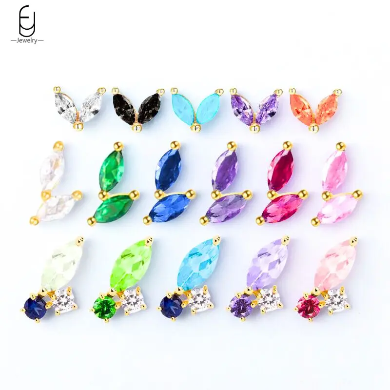 

925 Sterling Silver Needle Horse Eyes Colorful Zircon Piercing Earrings Exquisite Leaf Stud Earring For Women Fashion Jewelry