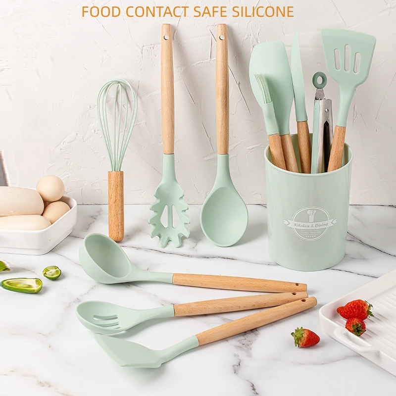 

Silicone Kitchen Utensils Set Non-Stick Cookware for Kitchen Wooden Handle Spatula Egg Beaters Kitchenware Kitchen Accessories