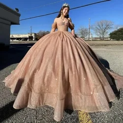 Angelsbridep Glitte Champagne Tulle Ball Gown Quinceanera Dresses 2025 Sweet 16 Dress Vestidos De 15 Anos Long Train