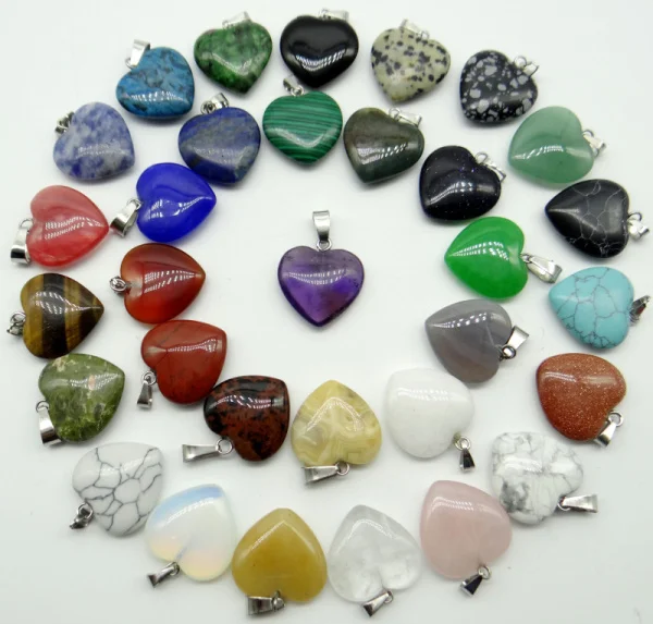 Natural stone 20mm heart Quartz Crystal tiger eye Mix agate stone pendants for Charm DIY jewelry making necklace Accessories12pc