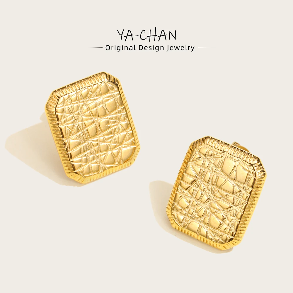 

YACHAN Tarnish Free Geometric Stainless Steel Stud Earrings for Women Trendy Irregular Metal Texture Aesthetic Jewelry