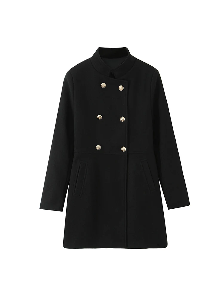 

Европейский и американский стиль, осенне-зимний новый модный тренд, женское свободное двубортное пальто с длинными рукавами и золотыми пуговицами
