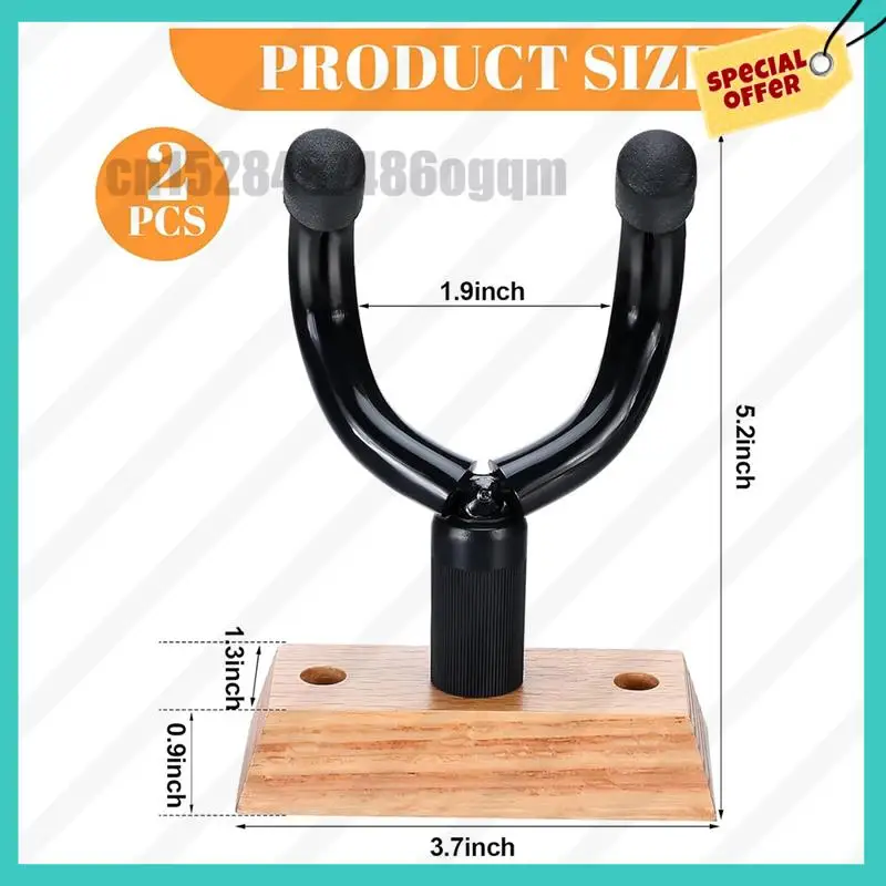 -ABJZ 180 °   Colgador de guitarra de madera dura, soporte de pared, paquete de 2 soportes de gancho con adaptador de listones incluido